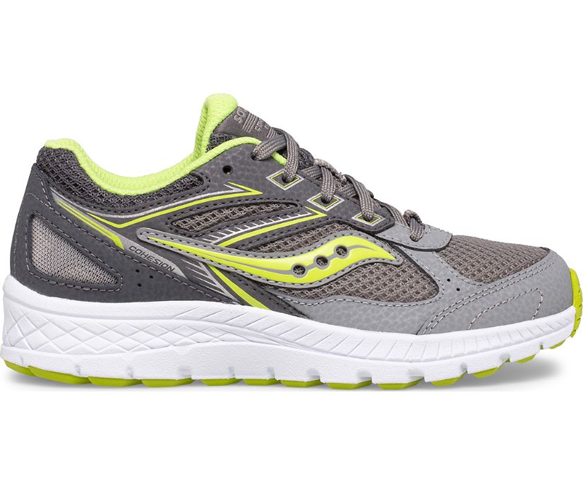 Kids\' Saucony Cohesion 14 Lace Sneakers Grey / Yellow | Singapore 844SGLO